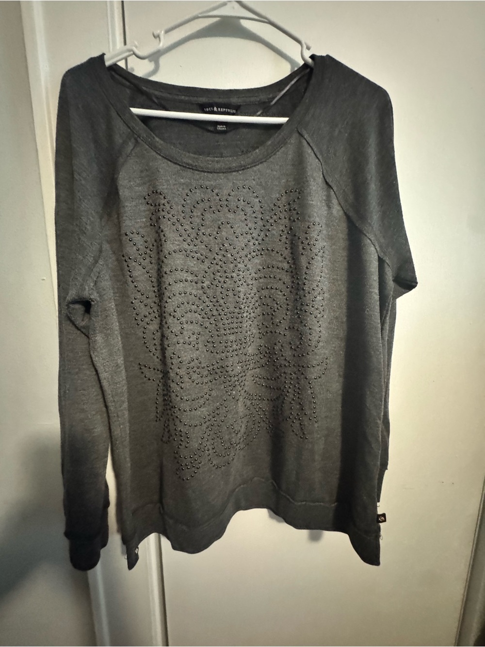 Rock & Republic Gray Stud-Embellished Pullover Sweatshirt